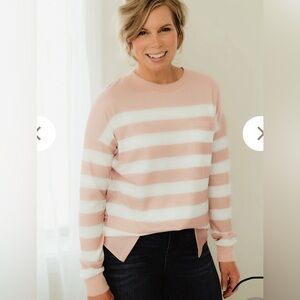 Pink White Striped Pocketed Boutique Top Large